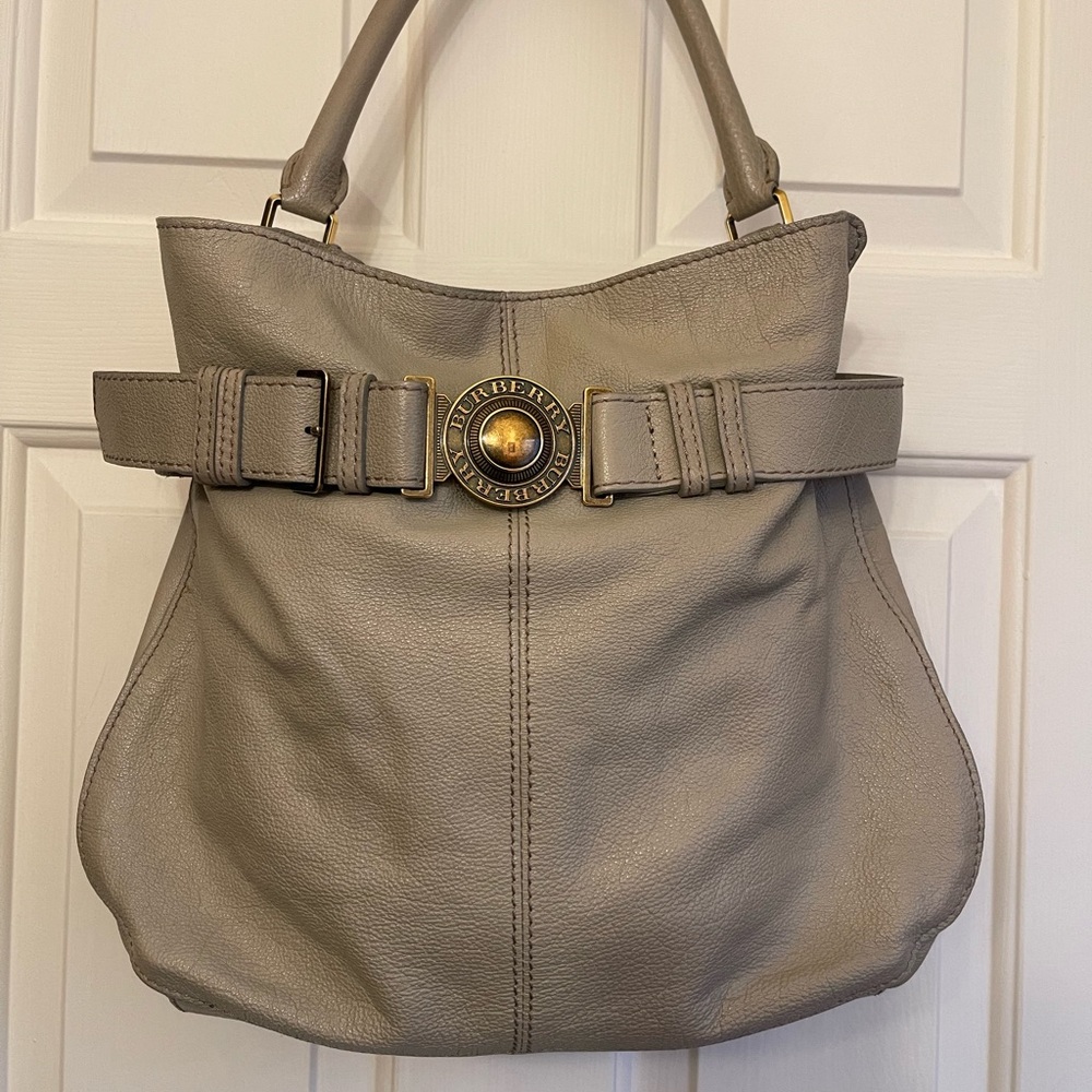 Elegant Gray Hobo Bag with Belt Detail